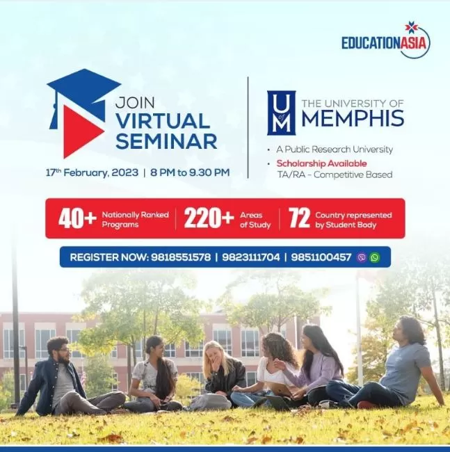 Virtual seminar notice  by Education Asia about The University of Memphis on 17 February 2023